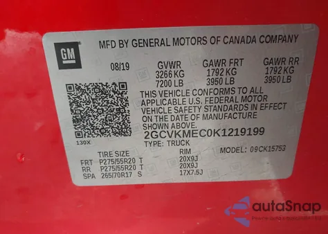 2019 Chevrolet Silverado 1500 Ld Silverado Custom from USA, damaged, VIN 2GCVKMEC0K1219199